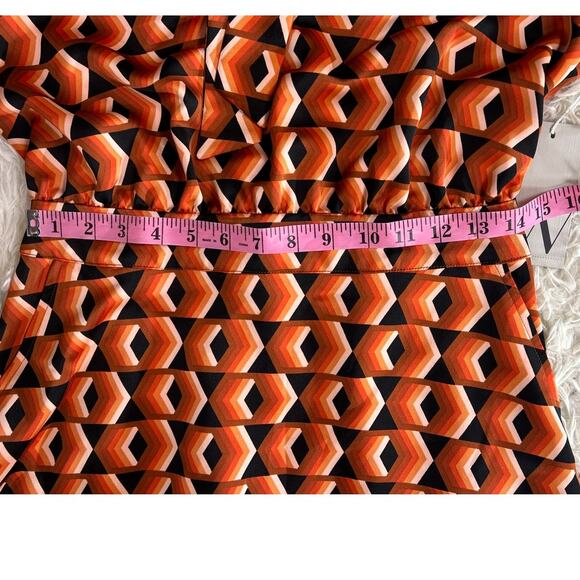 Worthington Women's Sz XS Orange Geometric Print Tie Neck Satin Midi Dress #0561 - Picture 12 of 13